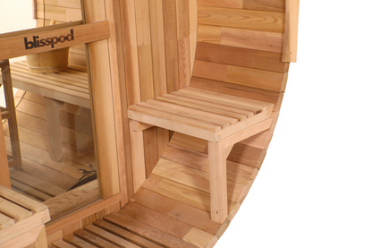 Blisspod Prague Canadian Red Cedar Outdoor Steam Barell Sauna | Full Glass Back & 2 front Porch seats