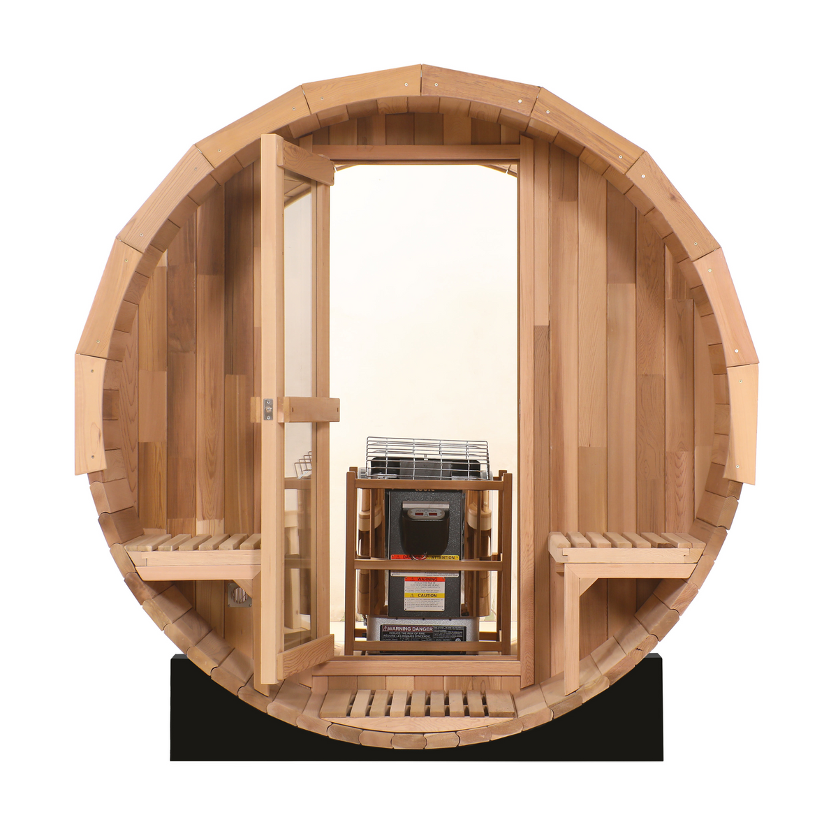 Blisspod Prague Canadian Red Cedar Outdoor Steam Barell Sauna | Full Glass Back & 2 front Porch seats