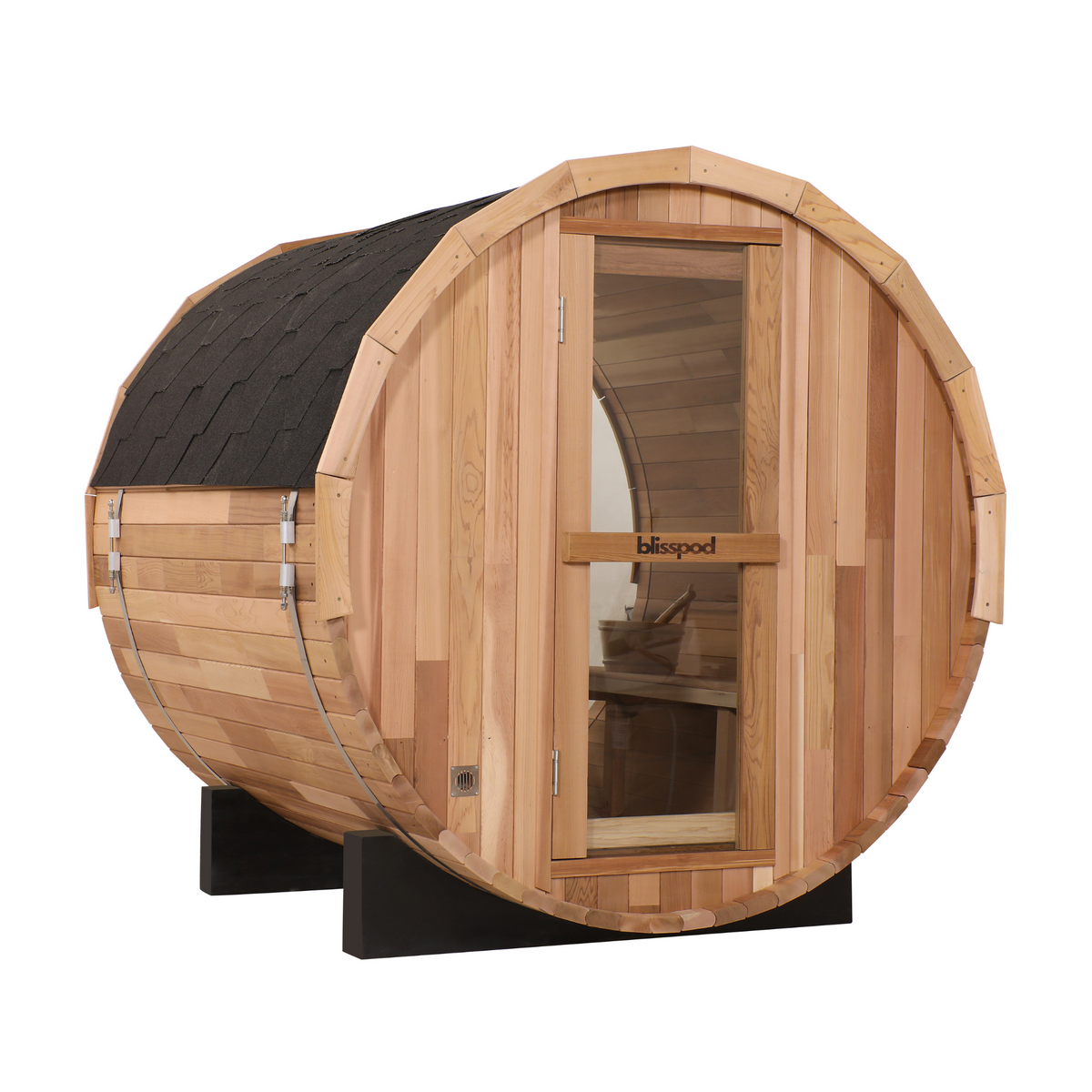 Blisspod Prague Canadian Red Cedar Outdoor Steam Barell Sauna | Full Glass Back