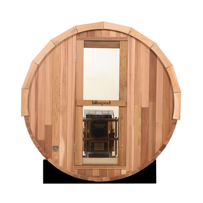 Blisspod Prague Canadian Red Cedar Outdoor Steam Barell Sauna | Full Glass Back