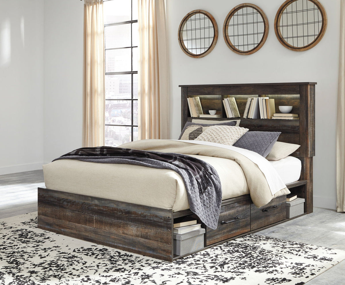 Drystan Rustic Bookcase Bed – LED Lighting & Storage Options