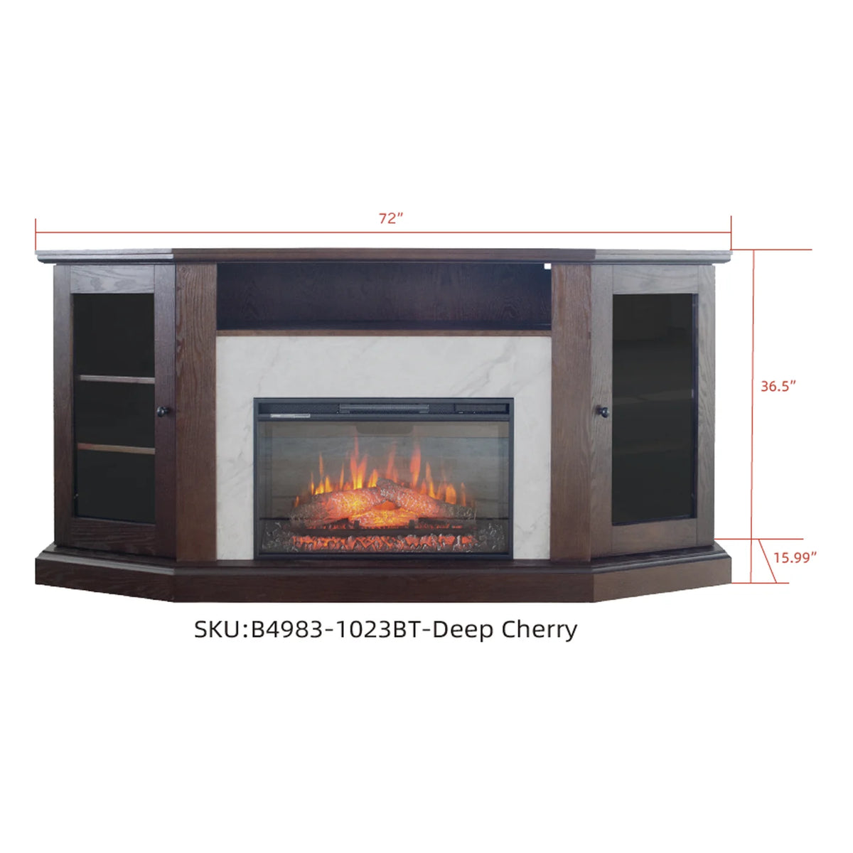 Dark Mahogany Ash Wood Veneer Fireplace TV Stand