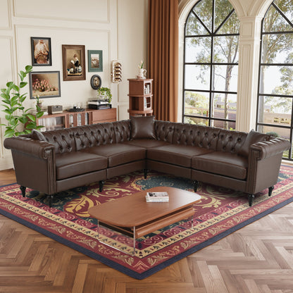 Man Cave Chesterfield Sofa - 5 Seat PU Leather