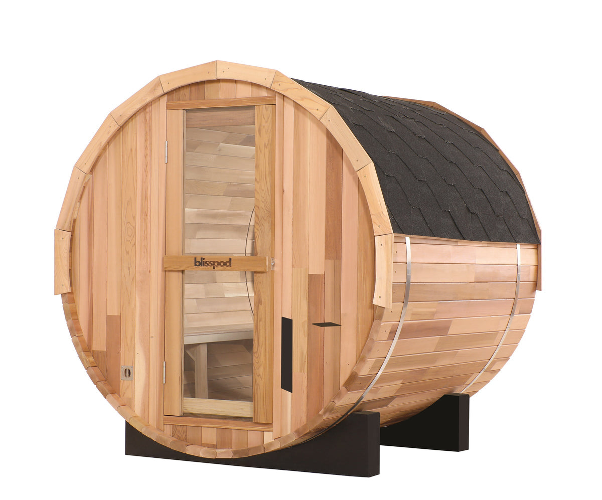 Blisspod Prague Canadian Red Cedar Outdoor Steam Barell Sauna | Full Glass Back