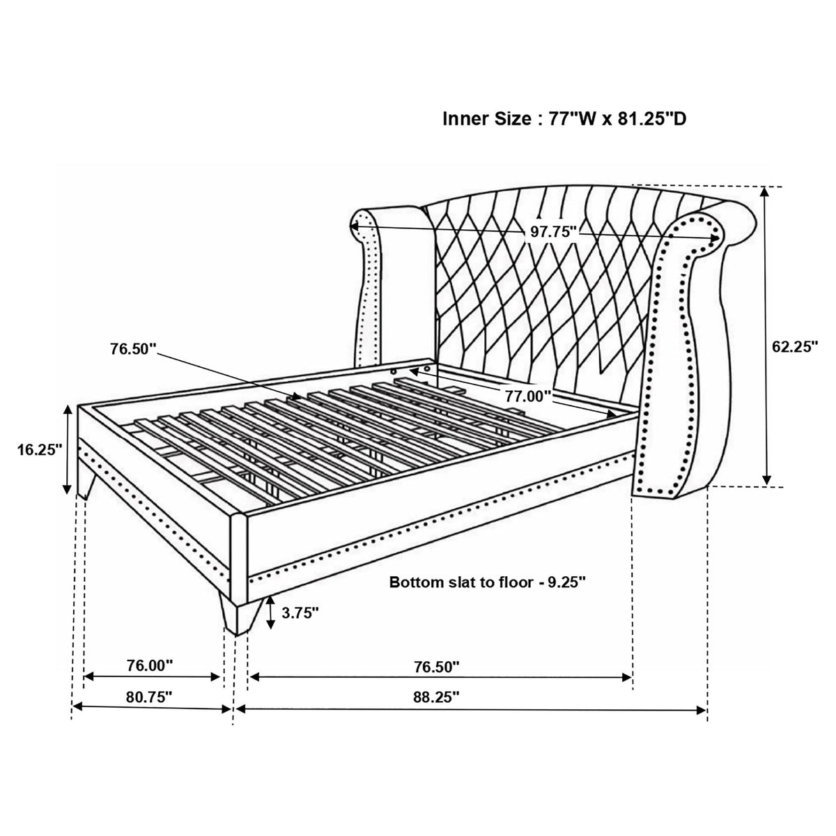 Barzini Luxury King Wingback Bed – Black Velvet & Crystal Tufting