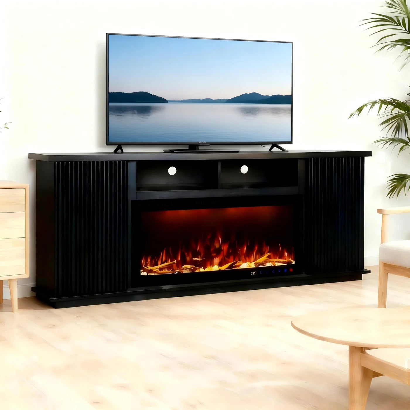 Okoume Veneer 70" Fireplace TV Stand