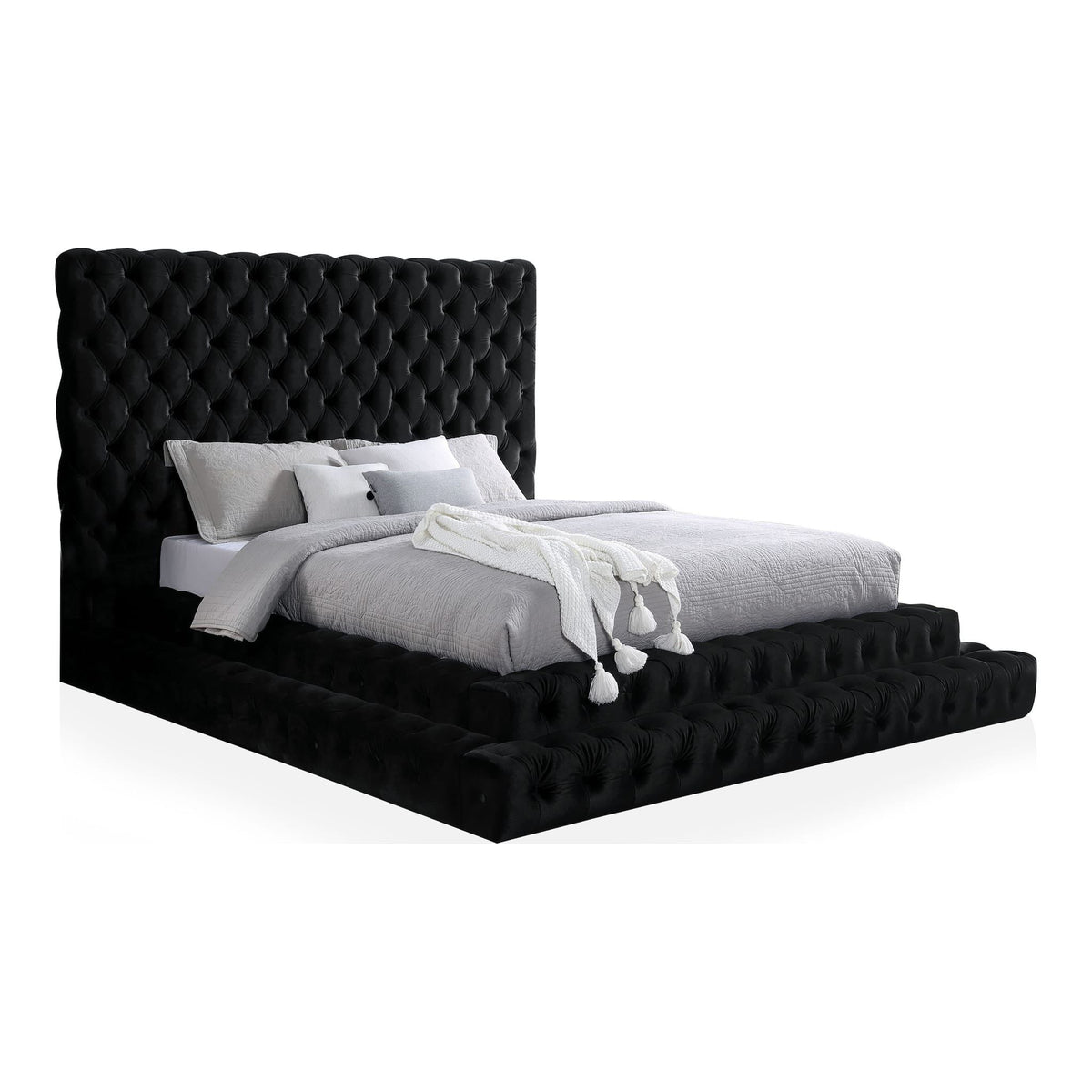 Luxe Tufted Platform Bed – Oversized Headboard & Upholstered Frame