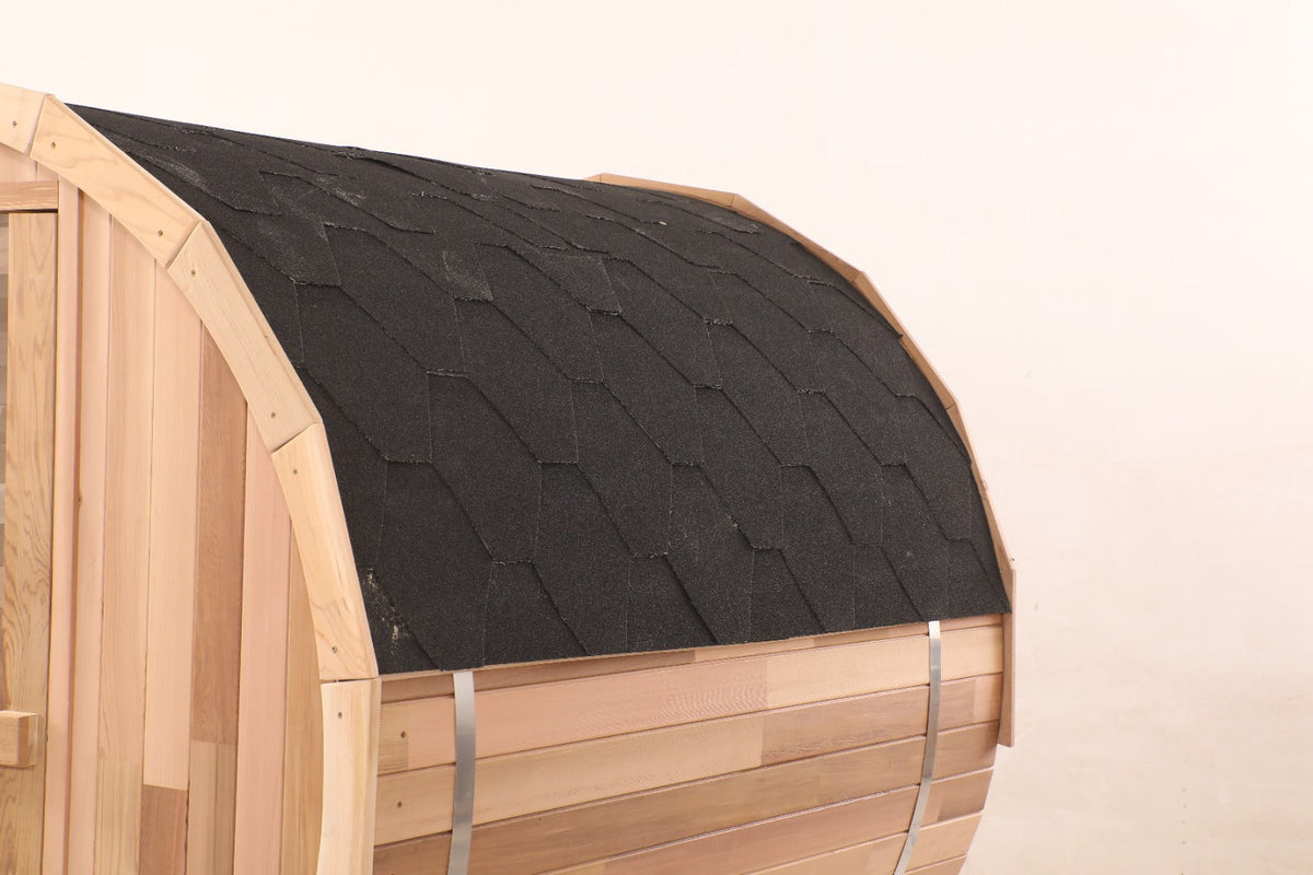 Blisspod Prague Canadian Red Cedar Outdoor Steam Barell Sauna | Full Glass Back & 2 front Porch seats