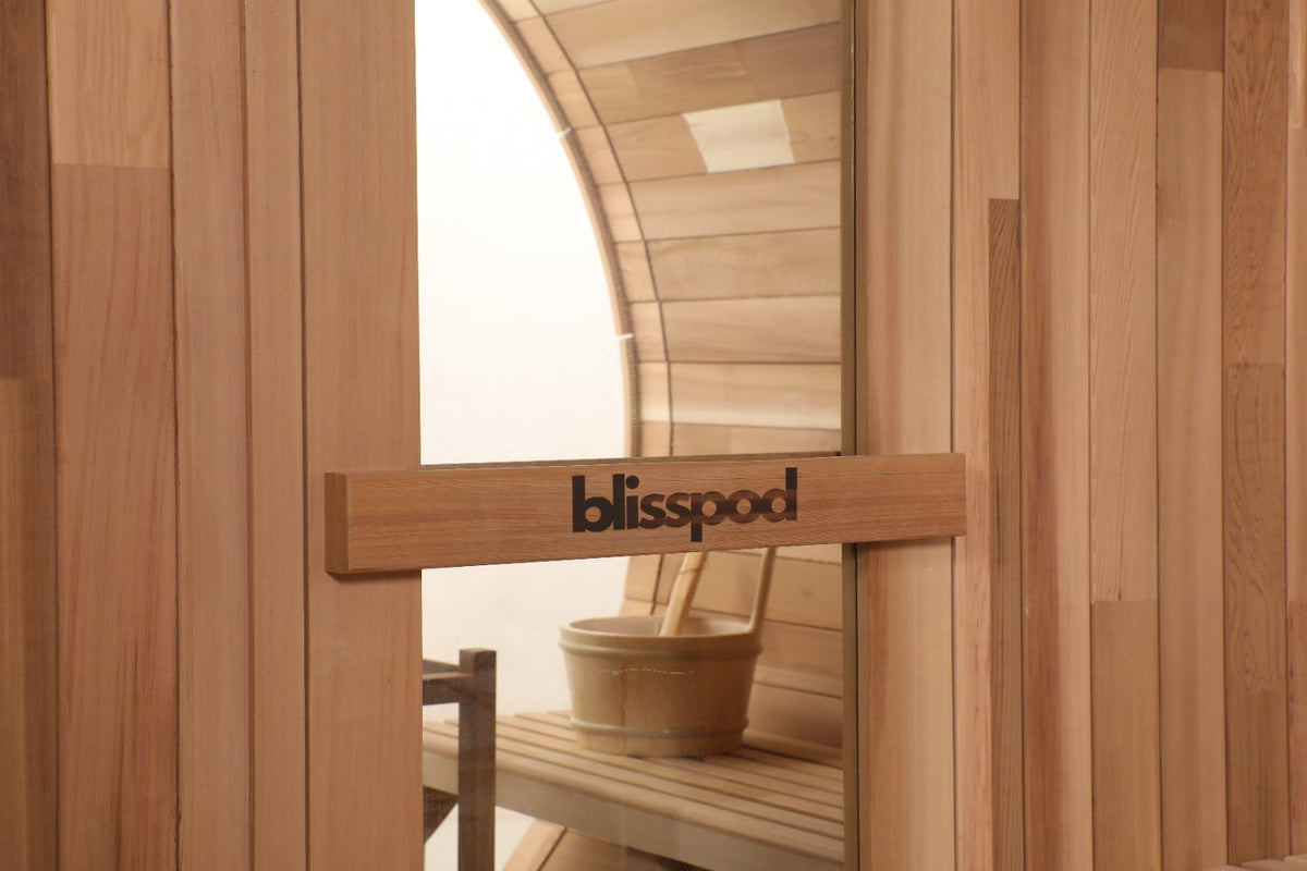 Blisspod Prague Canadian Red Cedar Outdoor Steam Barell Sauna | Full Glass Back