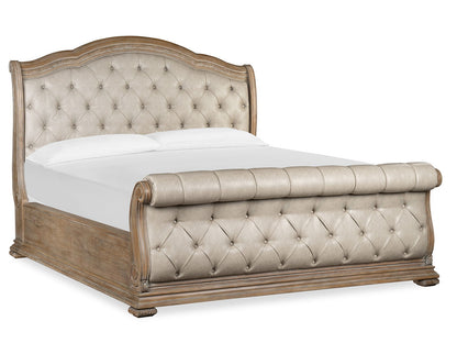 Marisol Luxury Upholstered Sleigh Bed – Elegant Fawn Finish