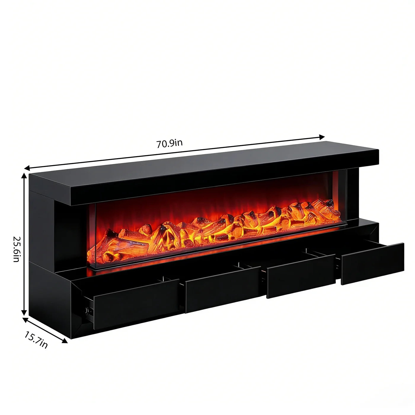 70" Dark TV Stand LED Heating Function Fireplace