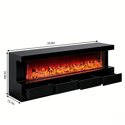 70" Dark TV Stand LED Heating Function Fireplace